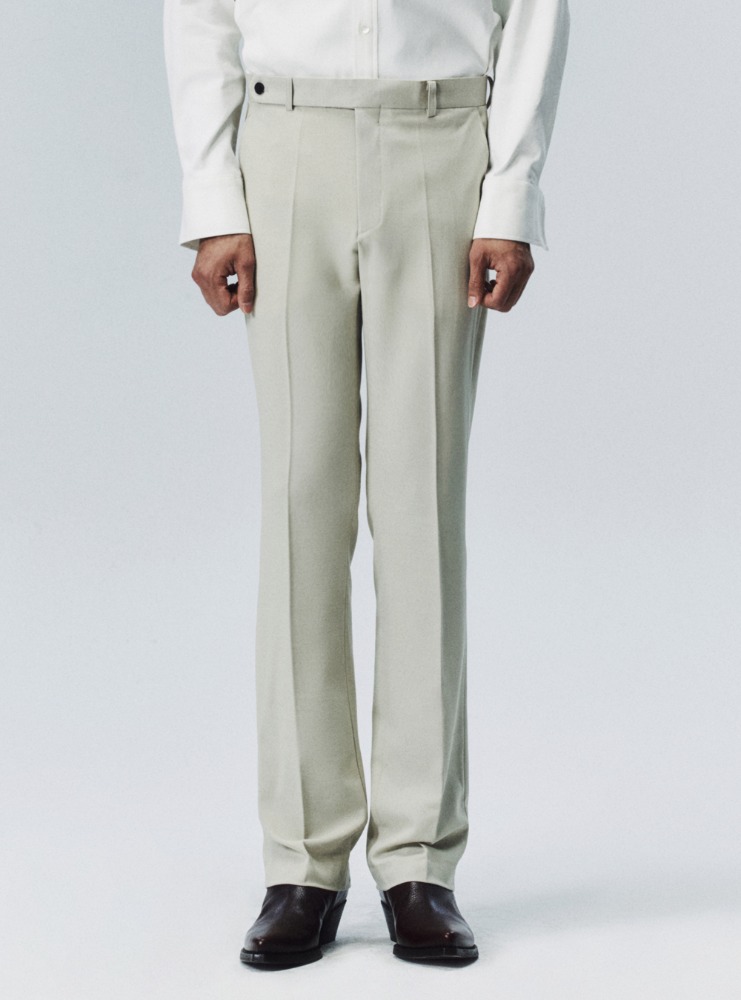 flare slim fit trousers oatmeal